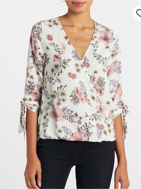BEACON White Floral Blouse - Dusty Rose & Tan